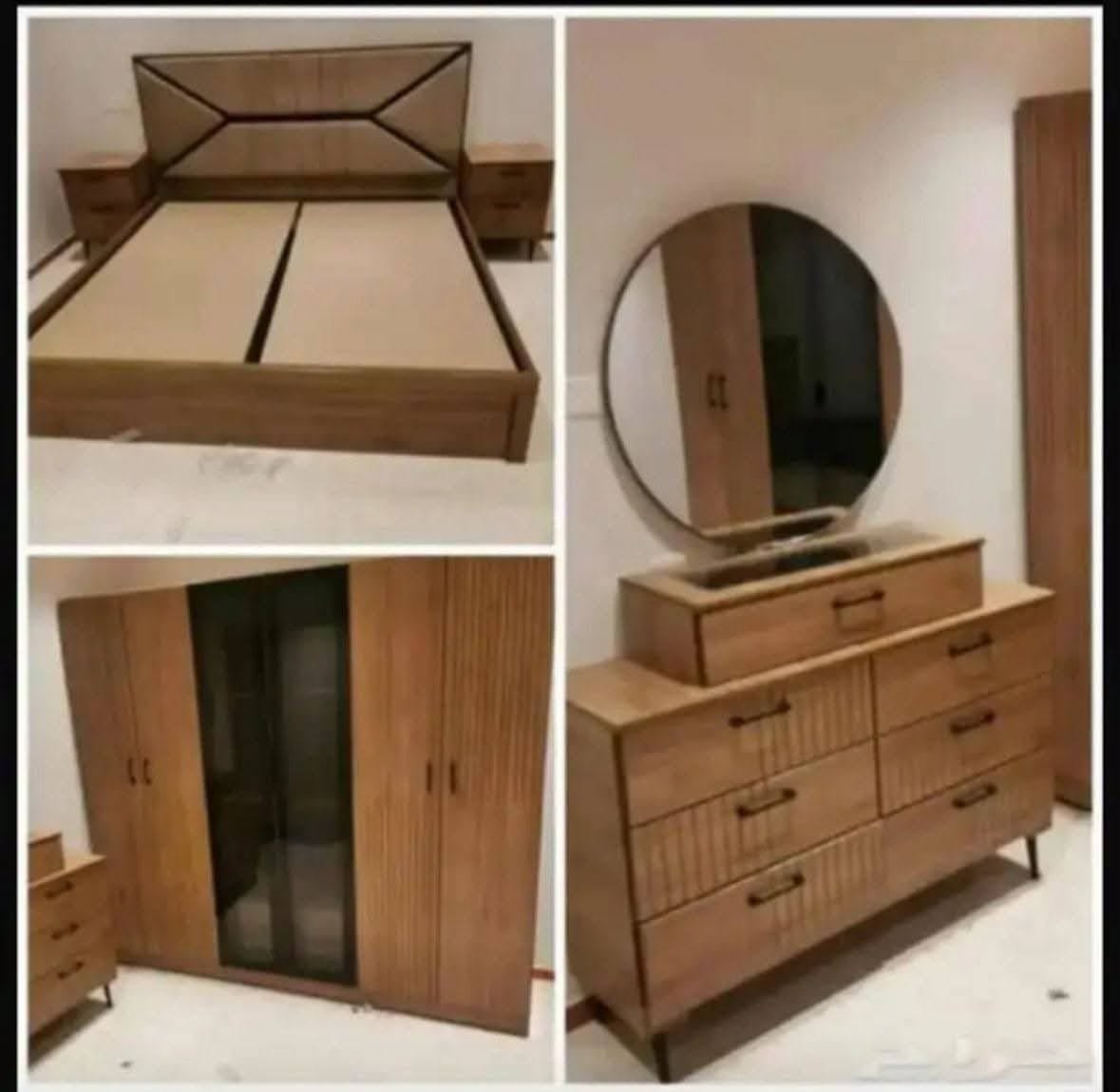 غرفة نوم خشبية عصرية بتصميم هندسي من تصنيع العطير للأثاث